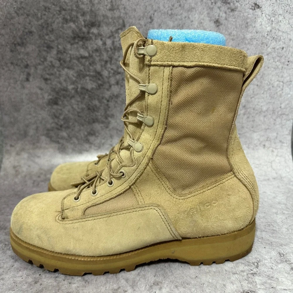 Wellco Combat Boots Mens 10W Tan Desert Military Suede Nylon Lace Up Rugged Sole